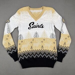 New Orleans Saints Sweater Womens Small Multi Color NFL Football V Neck Holiday